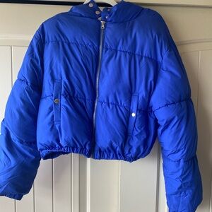 Royal Blue Cropped Bomber Coat - Large